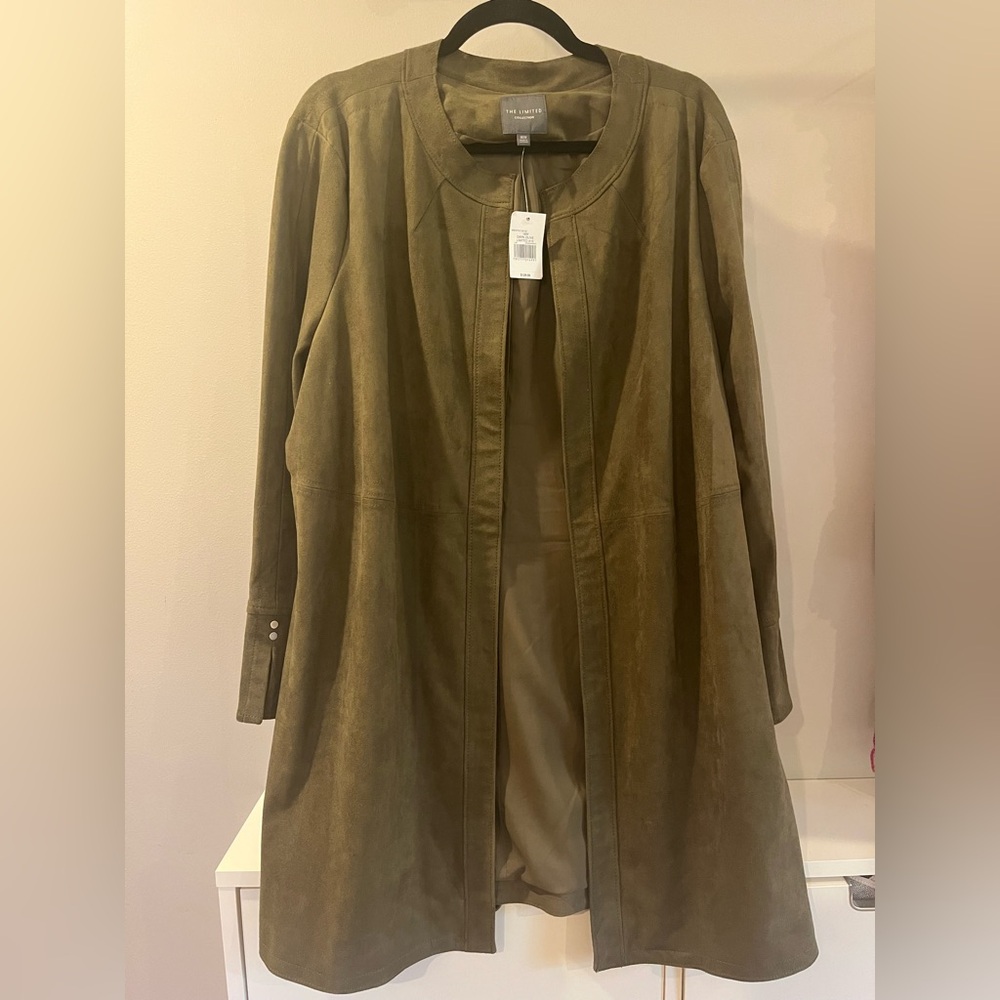Limited Olive Green Women's Faux Suede Open Duster Jacket Plus Size 18